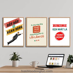 Bộ 3 bức tranh slogan tạo động lực: Bắt đầu và hành động | Ai cũng xứng đáng có một cơ hội thứ hai những không phải cho lỗi lầm cũ | Câu trả lời gọn nhất là hành động