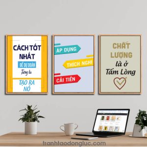 Bộ 3 bức tranh slogan tạo động lực: Cách tốt nhất để dự đoán tương lai là tạo ra nó | Áp dụng thích nghi cải tiến | Chất lượng là ở tấm lòng