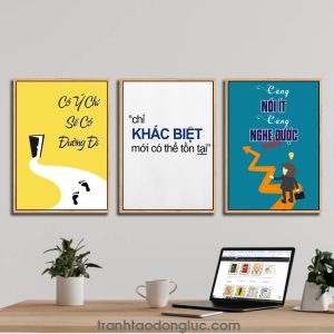 Bộ 3 bức tranh slogan tạo động lực: Có ý chí sẽ có đường đi | Chỉ khác biệt mới có thể tồn tại | Càng nói ít càng nghe được nhiều