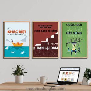 Bộ 3 bức tranh slogan tạo động lực: Chỉ khác biệt mới có thể tồn tại | Cả những người giỏi hơn bạn cũng đang cố gắng thì tại sao bạn lại dám bỏ cuộc | Cuộc đời có hạn hãy sống trọn từng phút giây