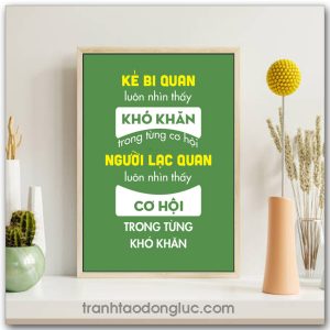 Mẫu tranh Slogan: Kẻ bi quan luôn nhìn thấy khó khăn trong từng cơ hội người lạc quan luôn nhìn thấy cơ hội trong từng khó khăn