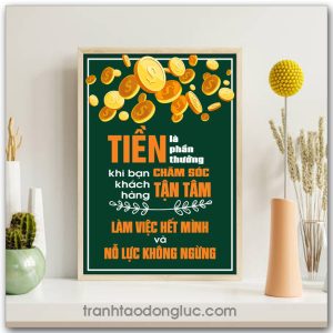 Mẫu Tranh Slogan: Tiền là phần thưởng khi bạn chăm sóc tận tâm khách hàng, làm việc hết mình và nỗ lực không ngừng