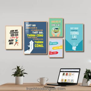 Bộ 5 bức tranh slogan tạo động lực đẹp: Hôm nay nhất định phải tốt hơn hôm qua và không bằng ngày mai. Thất bại trong chuẩn bị là chuẩn bị cho thất bại... Khoản đầu tư tốt nhất trên trái đất này chính là đất. Áp dụng thích nghi cải tiến. Suy nghĩ của bạn ở đâu tương lai của bạn ở đó