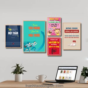 Bộ 5 bức tranh slogan tạo động lực đẹp: Tôi không thất bại tôi chỉ tìm ra một trăm cách làm sai. Luôn tiên phong tiến về phía trước. Tính tao vốn dĩ thật thà màu thả tim thật hay là auto. Năng lực nằm ở cánh tay chứ không nằm ở cái bằng. Đừng chọn sống an nhàn trong những năm tháng còn có thể chịu khổ được