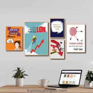 Bộ 5 bức tranh slogan tạo động lực đẹp: Một trăm câu nói yêu không bằng mỗi ngày 1 ly trà sữa. Ý tưởng lớn sẽ mang lại thành công lớn. Không gì là không thể. Không ai thành công ngay từ lần đầu. Để thành công bạn phải sẵn lòng thất bại.